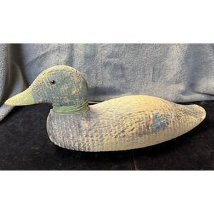 Vintage Hand Carved Wooden Duck Decoy Rustic Folk Art Mallard Hunting Decor